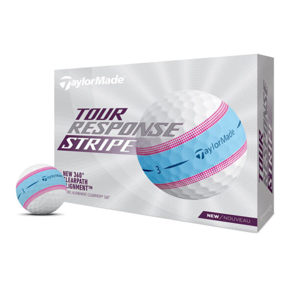 taylormade tour response stripe golfball 12 baelle blue pink